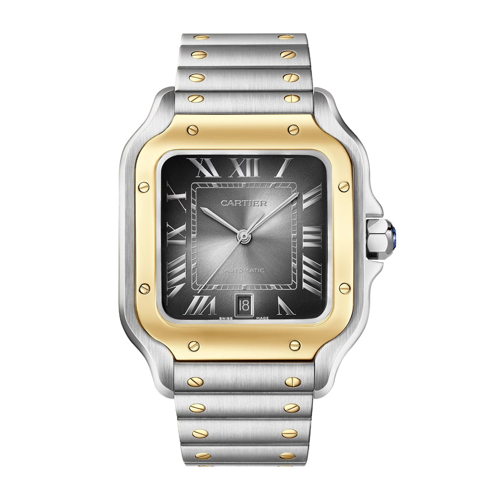 Santos de Cartier silver and gold frame black dial