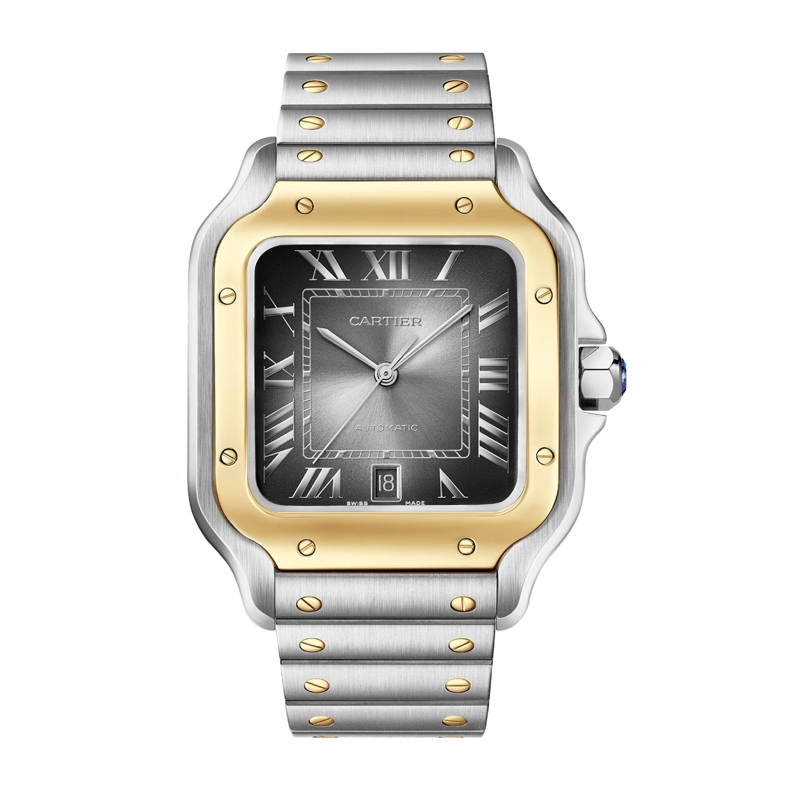 Santos de Cartier silver and gold frame black dial