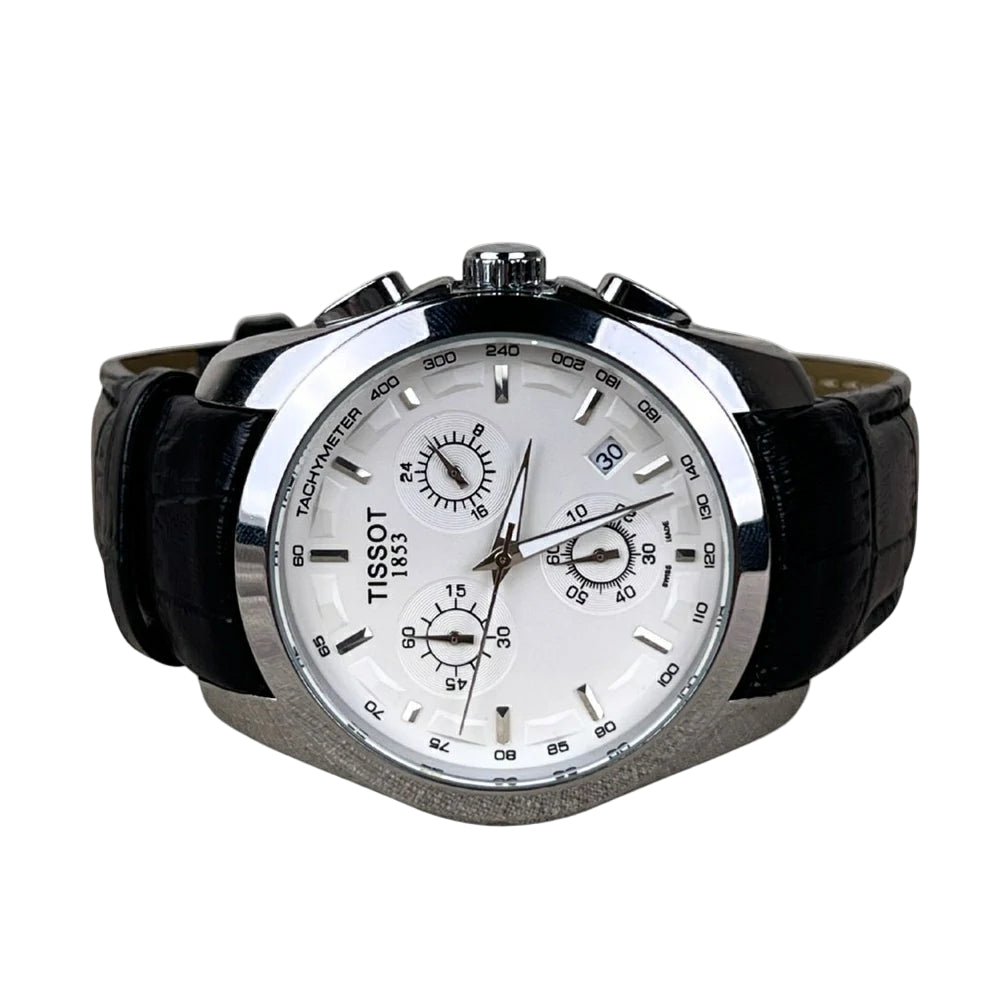 Tissot Analog White Dial Black Leather Strap