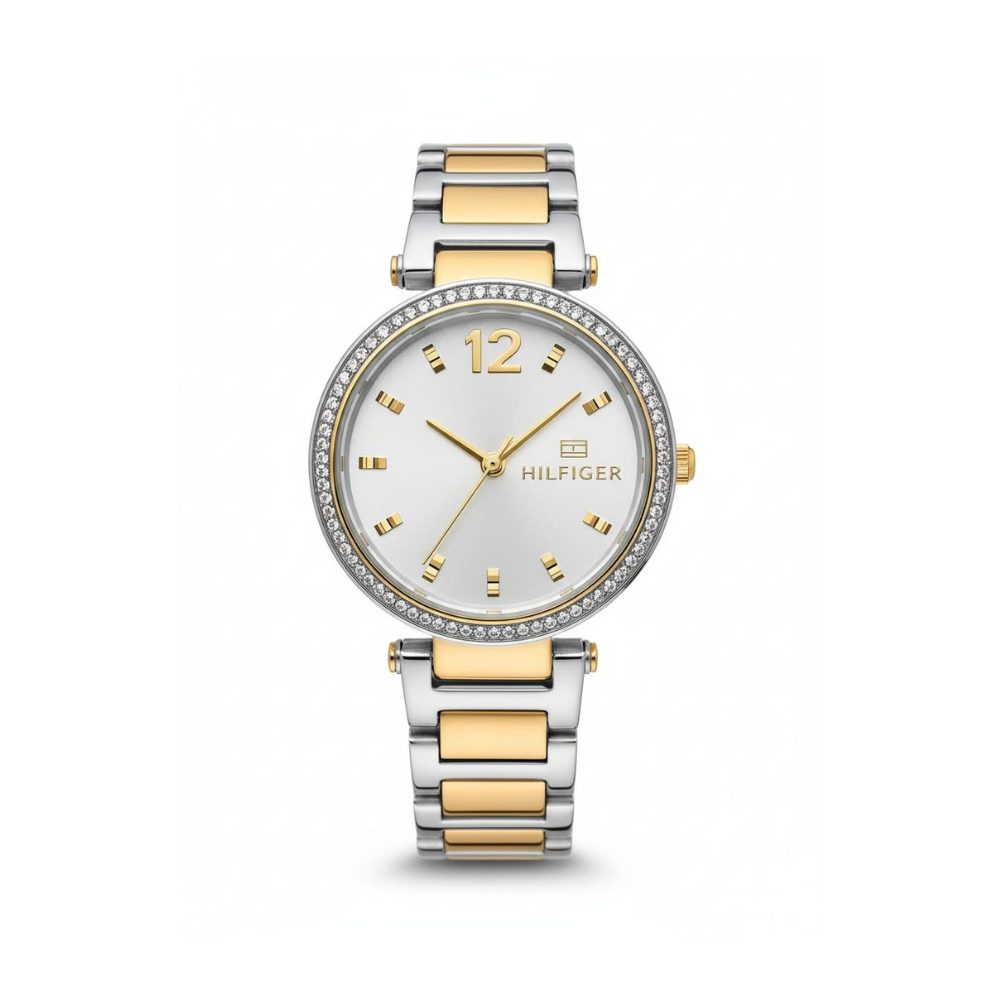 Tommy Hilfiger Crystal Bezel Silver, Gold With White dial for women
