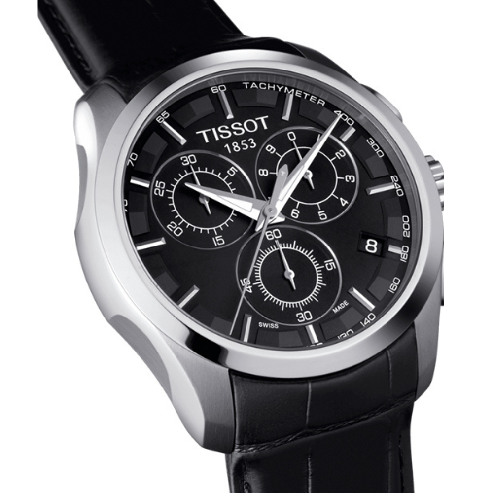 Tissot Analog Black Dial Black Leather Strap