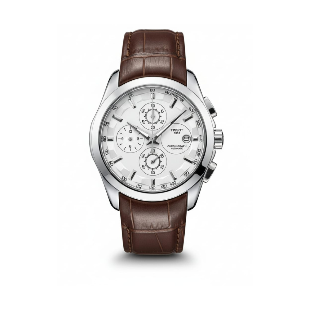 Tissot  Couturier Chronograph White Dial Brown Leather Strap