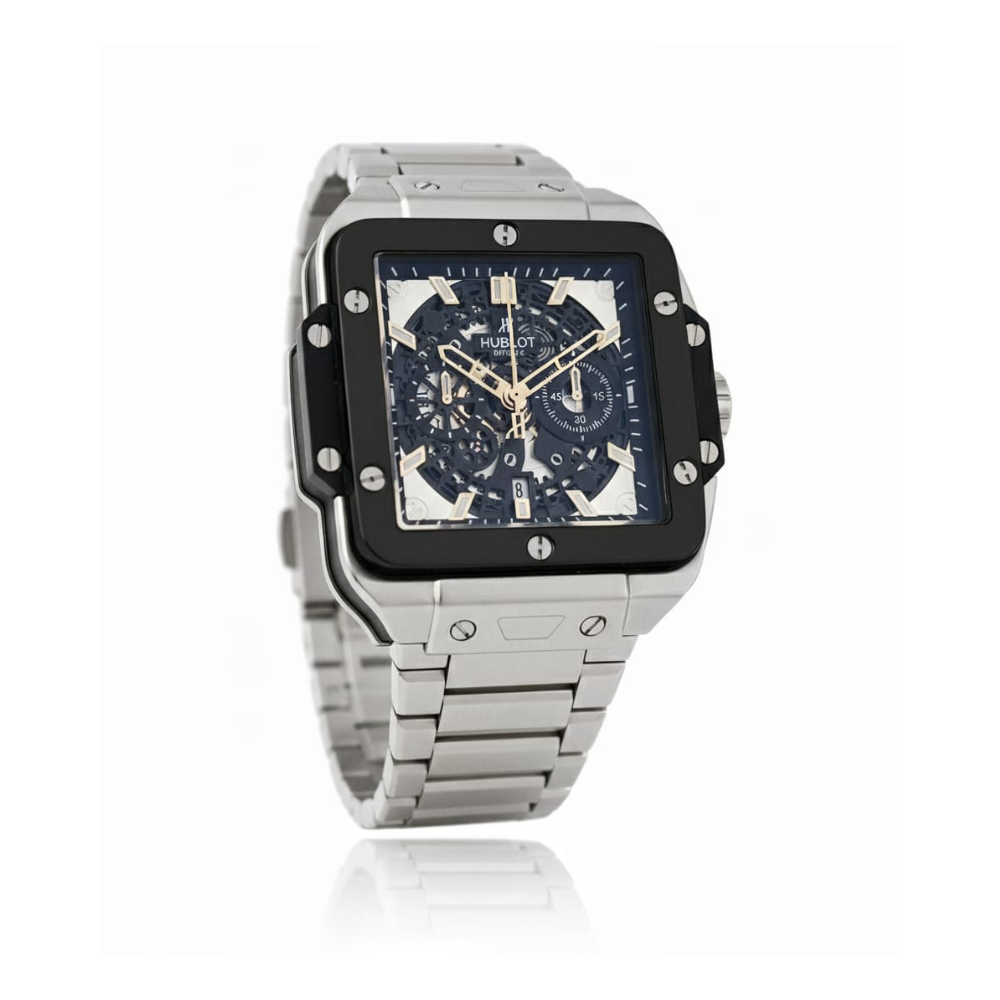 Hublot Square Bang Silver with Blue Dial