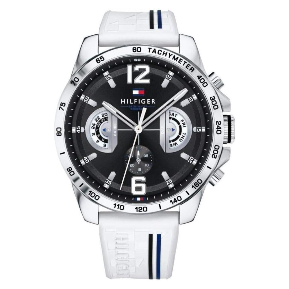 Tommy Hilfiger Men's Decker Black Dial White strap