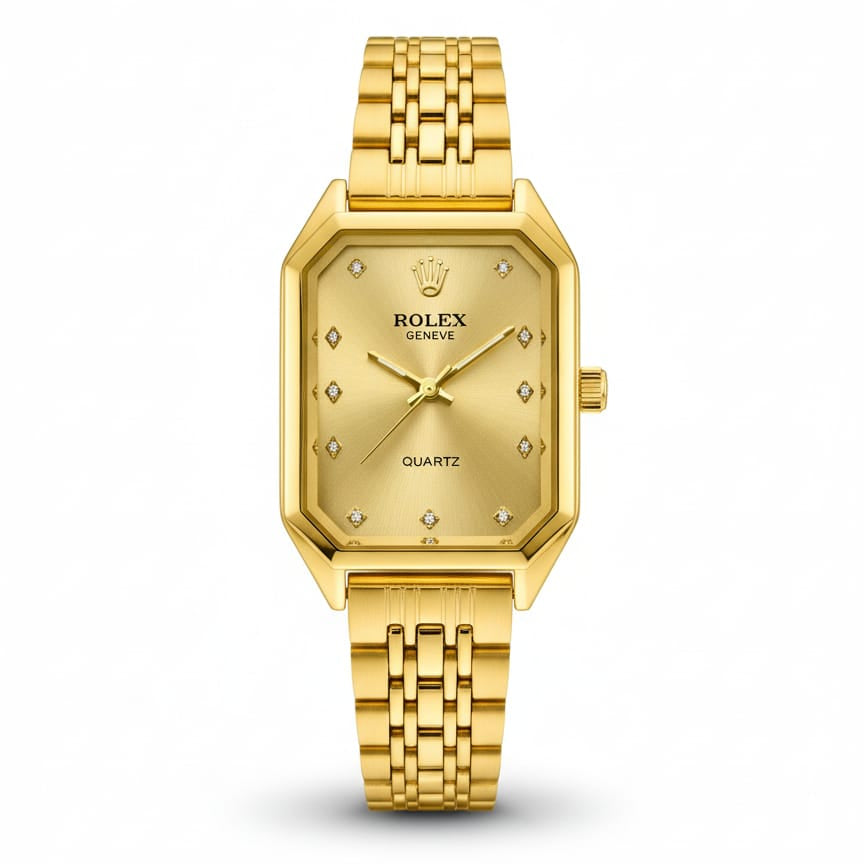 Rolex Quartz Square Golden Watch for women