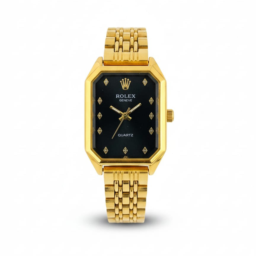 Rolex Quartz Square Golden Watch With Black dial for women
