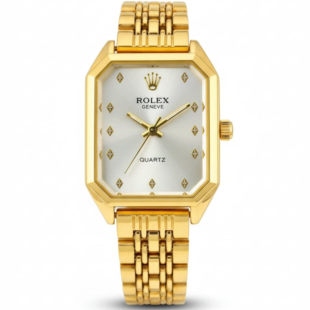 Rolex Quartz Square Golden Watch With White dial for women