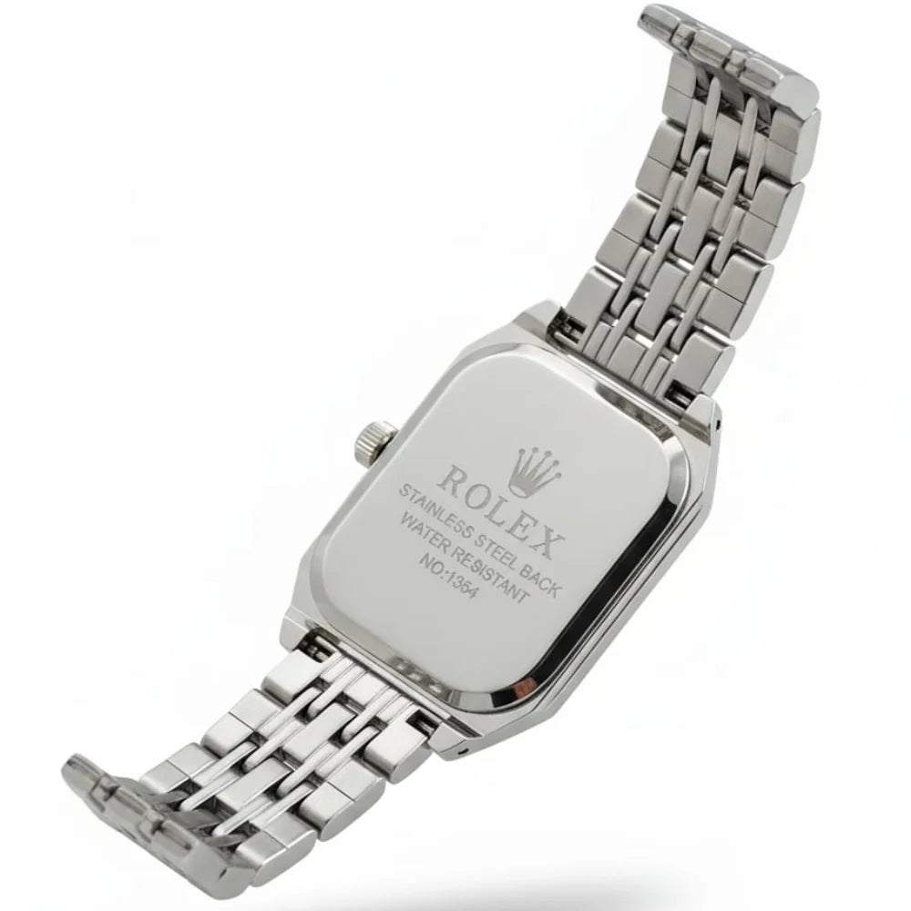 Rolex Quartz Square Silver Watch With White dial and Silver logo for women