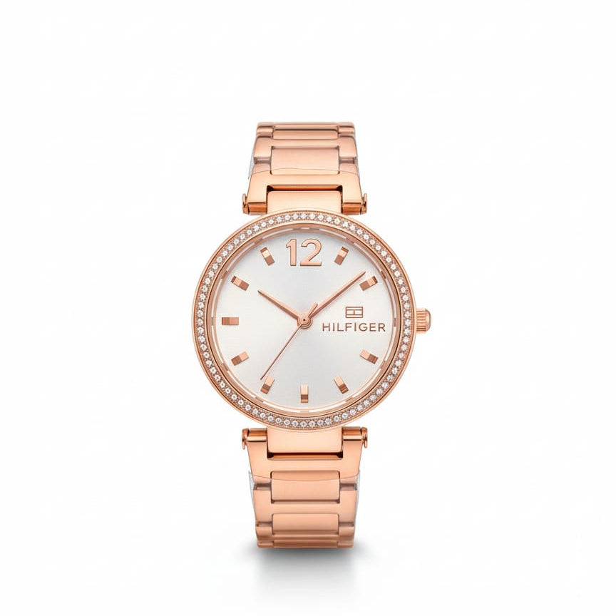 Tommy Hilfiger Crystal Bezel Rose Gold White dial for women