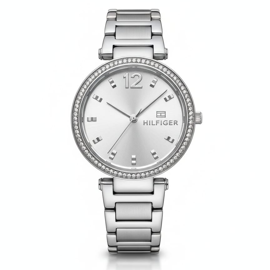 Tommy Hilfiger Crystal Bezel Silver With White dial for women