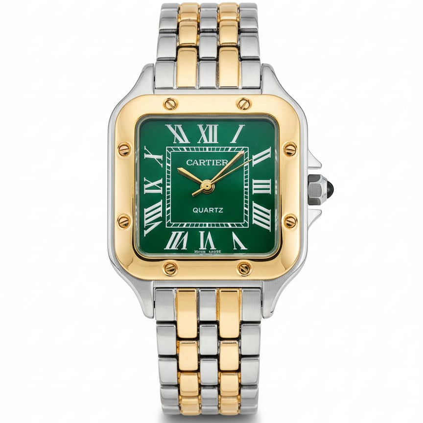 Cartier Santos Lady woman Silver, Gold With Green dial