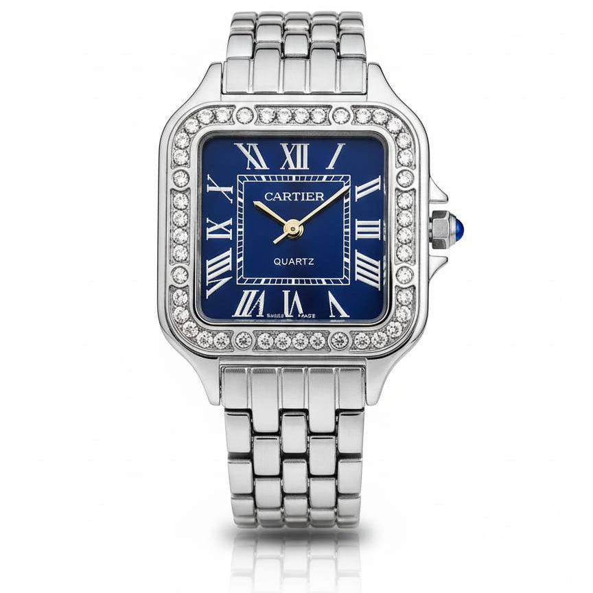 Cartier woman Silver With Blue dial
