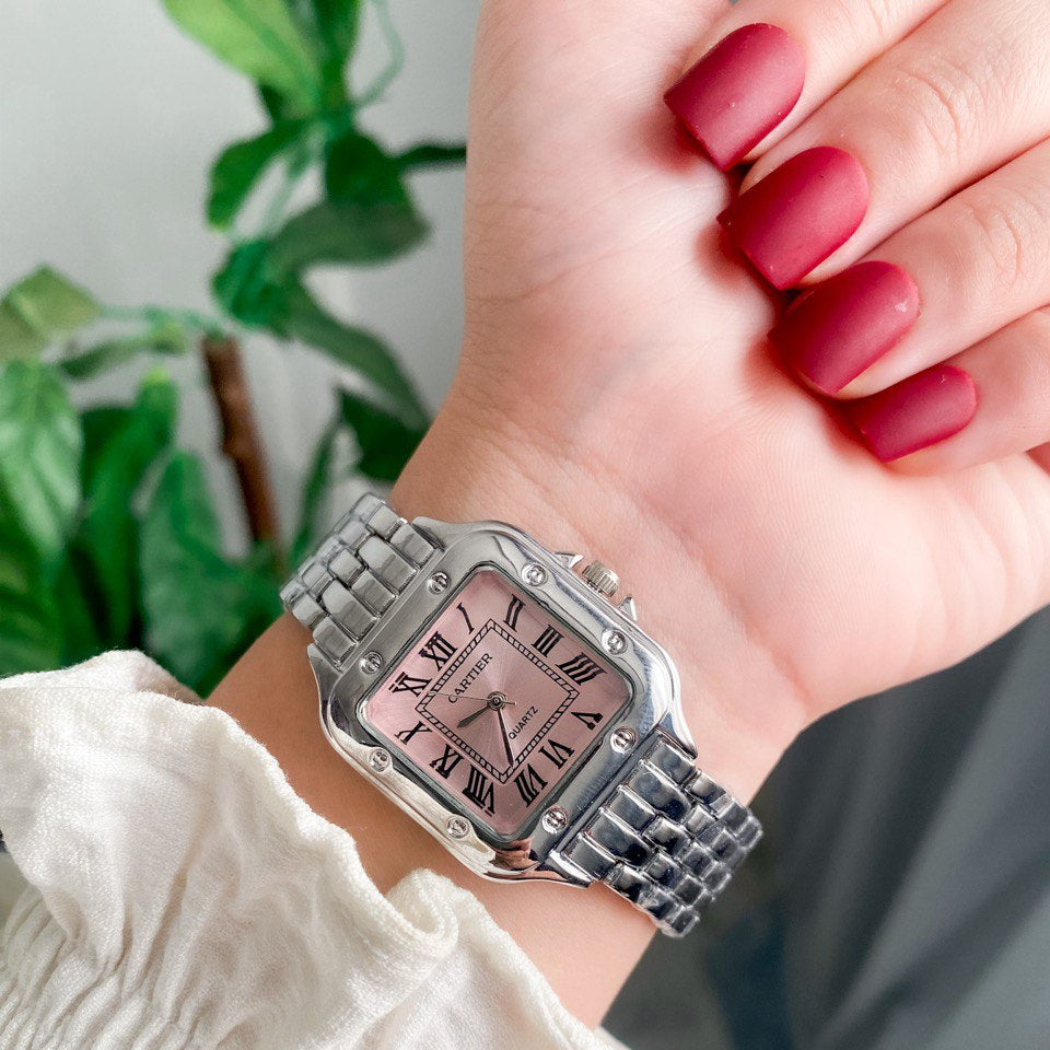 Panthère de Cartier woman Silver With Pink dial