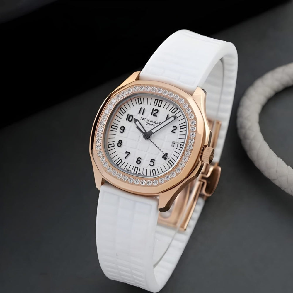 Patek Philippe Aquanaut Luce Rose Gold, White strap with White dial