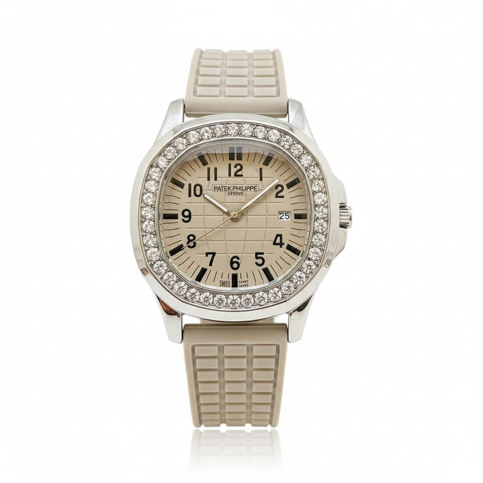 Patek Philippe Aquanaut Luce Silver frame, beige strap with beige dial