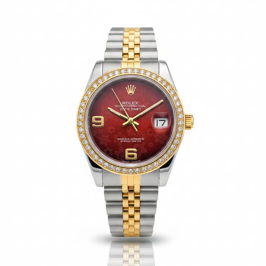 Rolex Lady-Datejust Gold, Sliver with Red dial