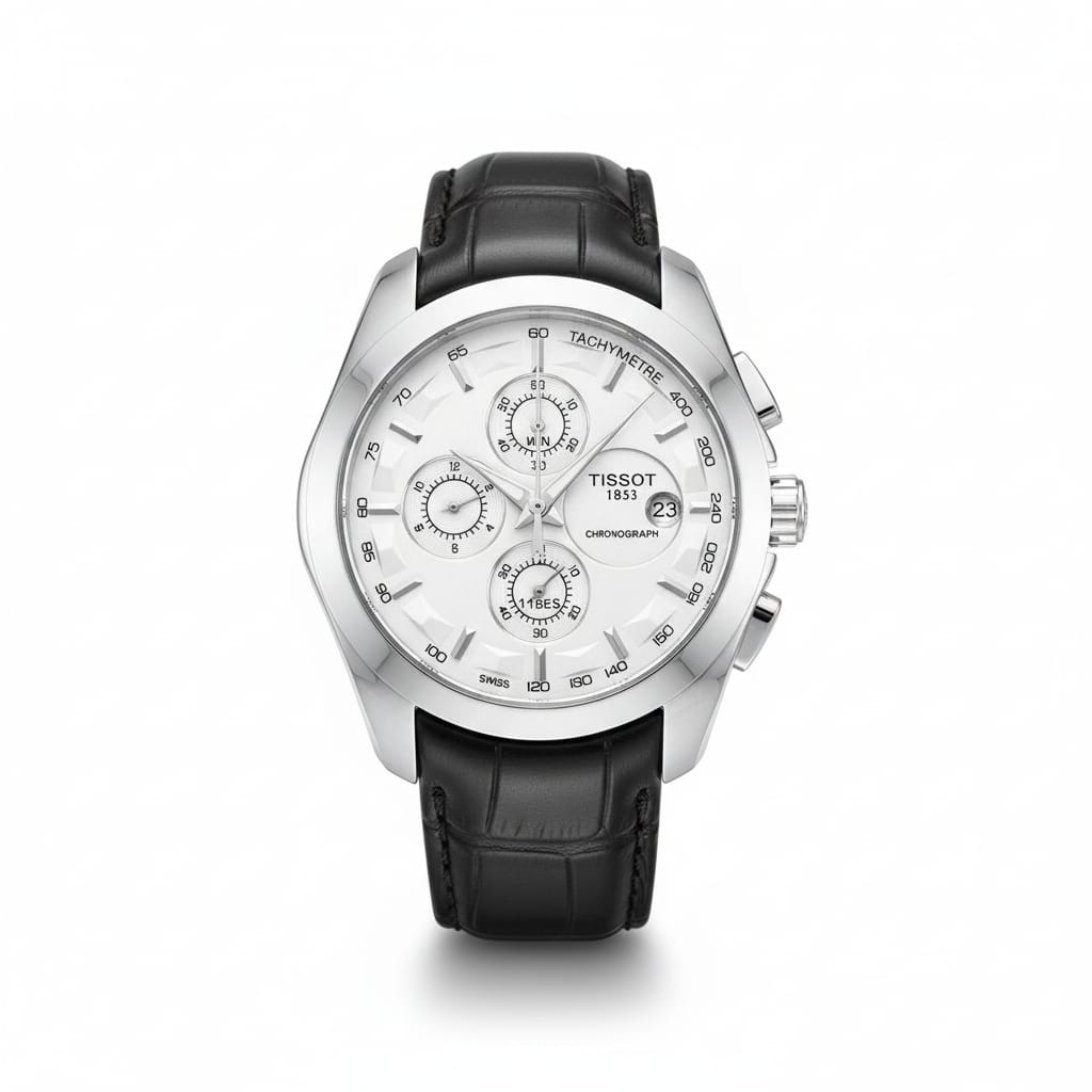 Tissot  Couturier Chronograph White Dial Black Leather Strap