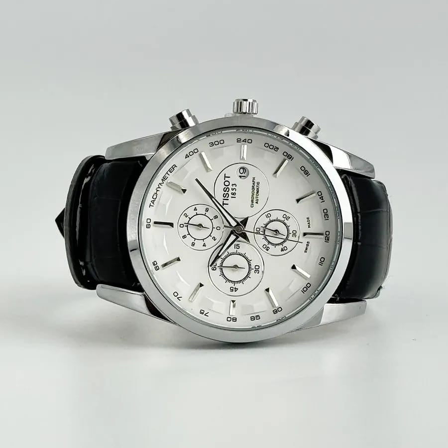 Tissot  Couturier Chronograph White Dial Black Leather Strap