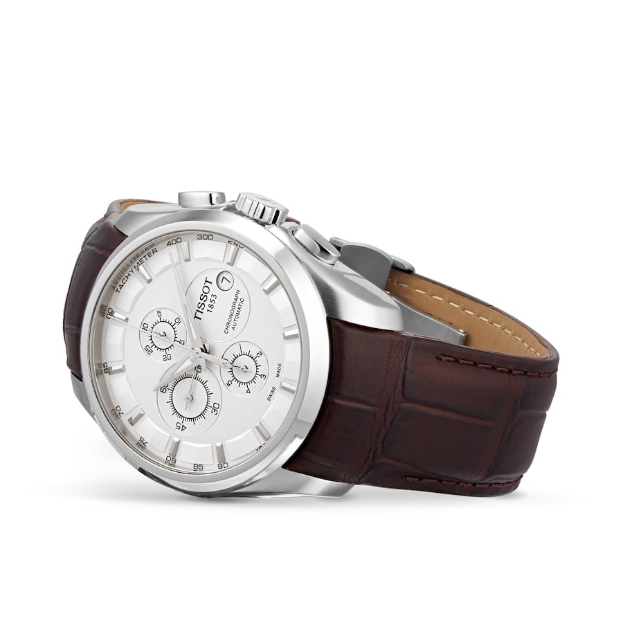 Tissot  Couturier Chronograph White Dial Brown Leather Strap