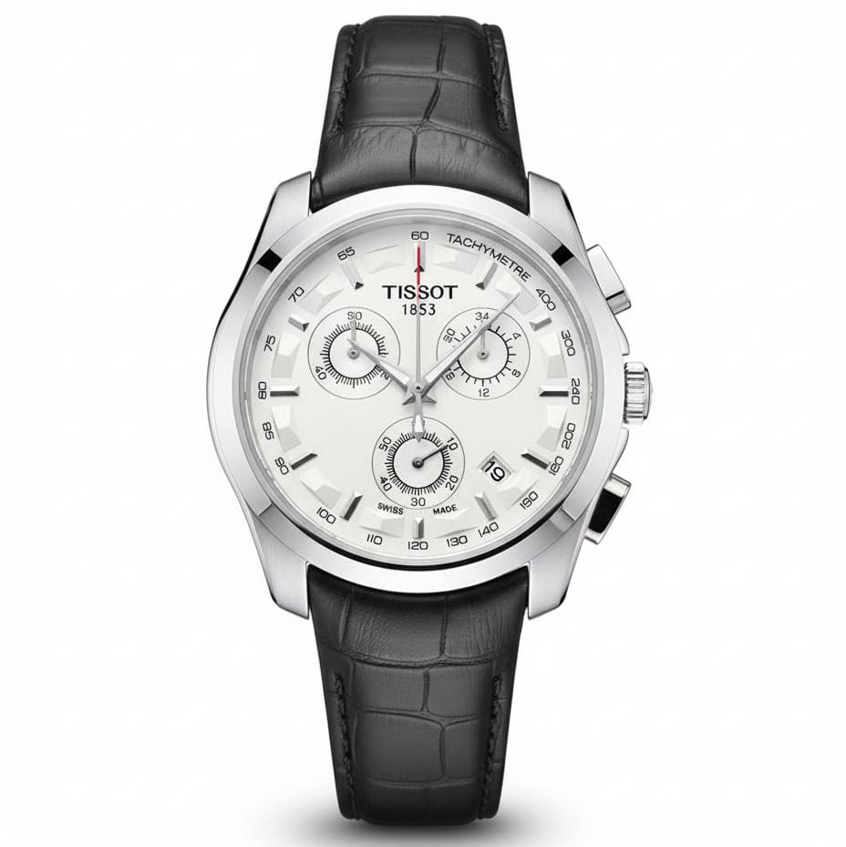 Tissot Analog White Dial Black Leather Strap