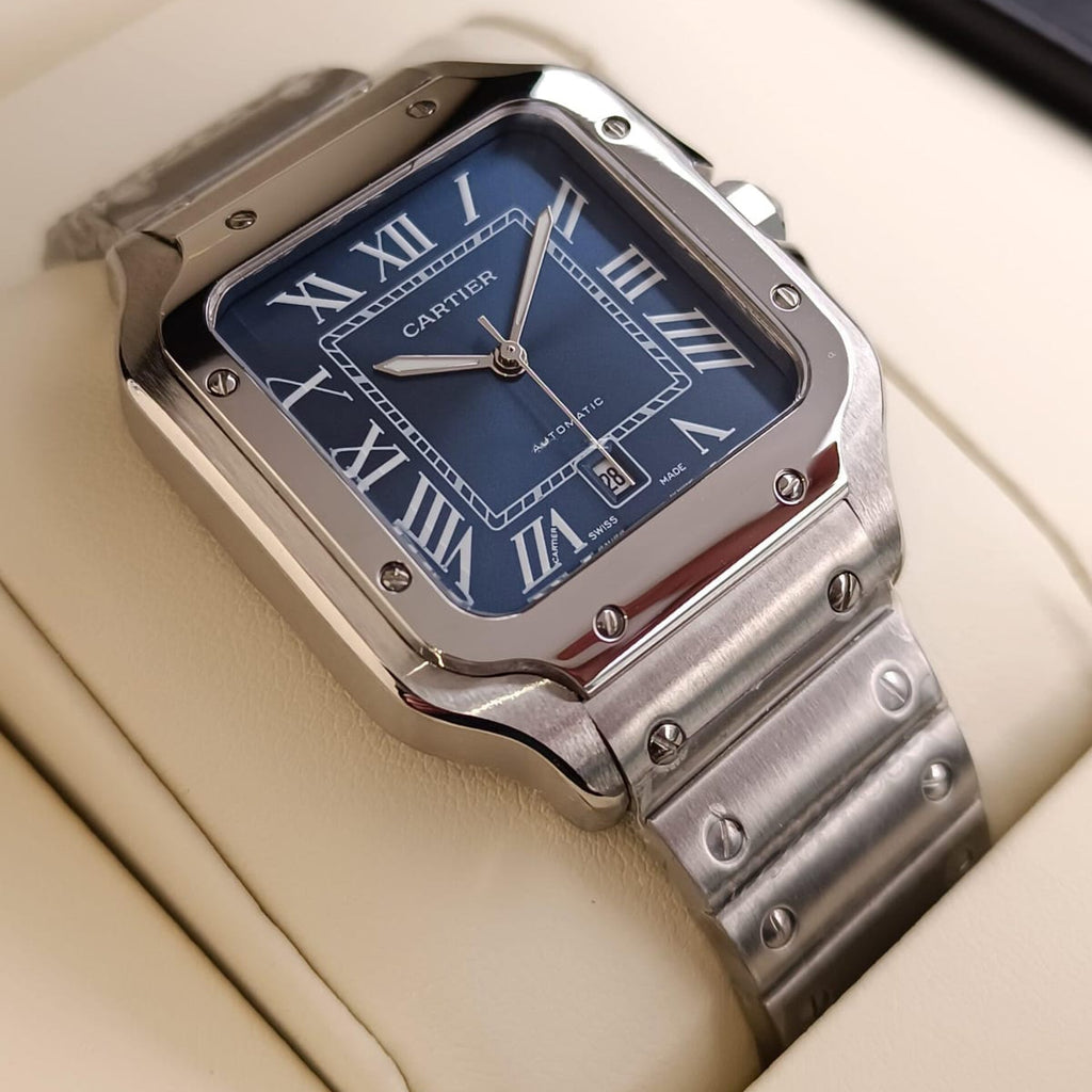 Santos de Cartier silver frame Blue dial