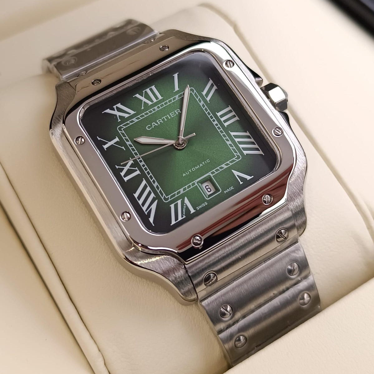 Santos de Cartier Silver frame Green dial