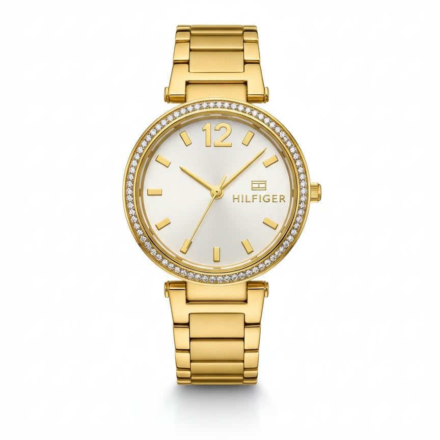 Tommy Hilfiger Crystal Bezel Gold White dial for women