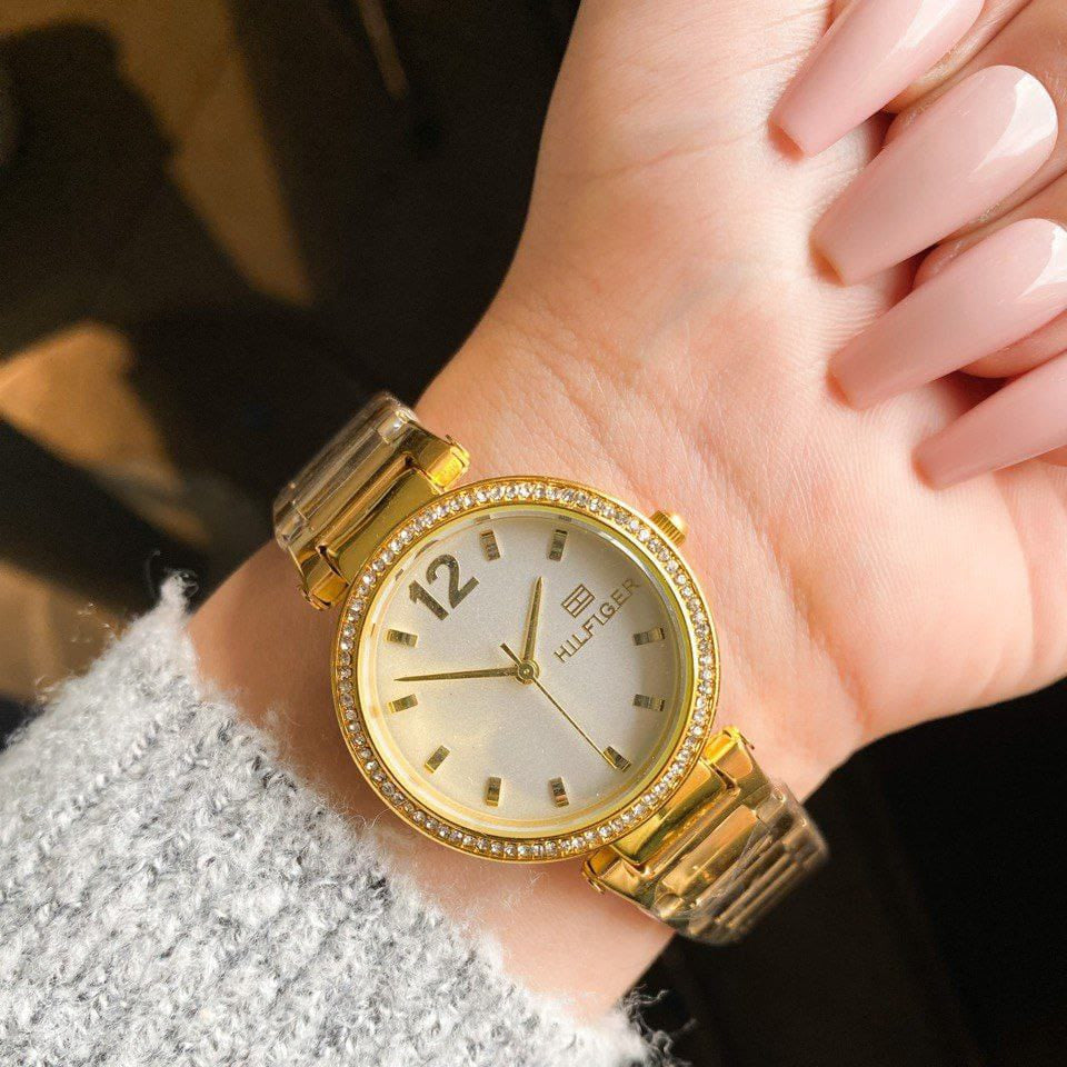 Tommy Hilfiger Crystal Bezel Gold White dial for women
