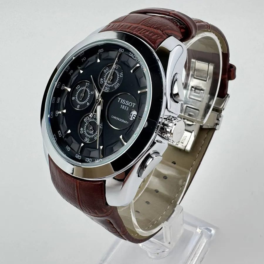 Tissot  Couturier Chronograph Black Dial Brown Leather Strap