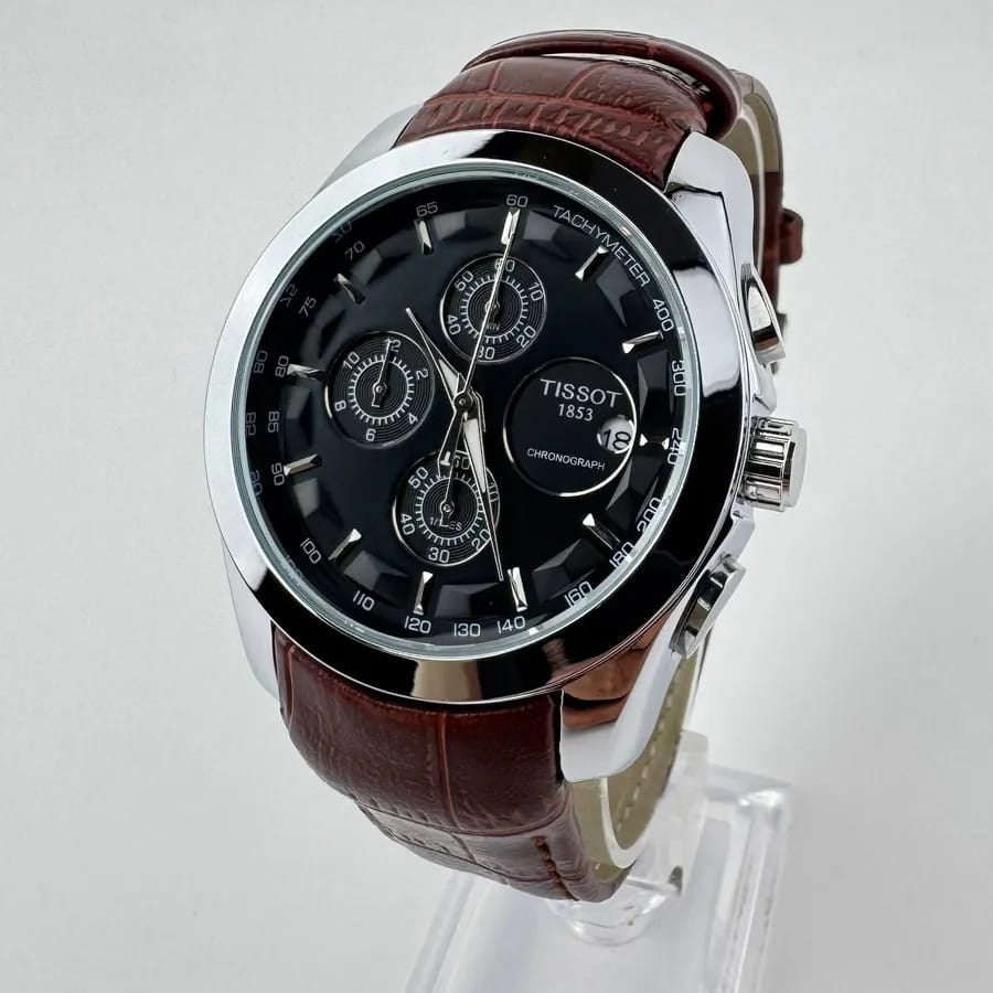 Tissot  Couturier Chronograph Black Dial Brown Leather Strap