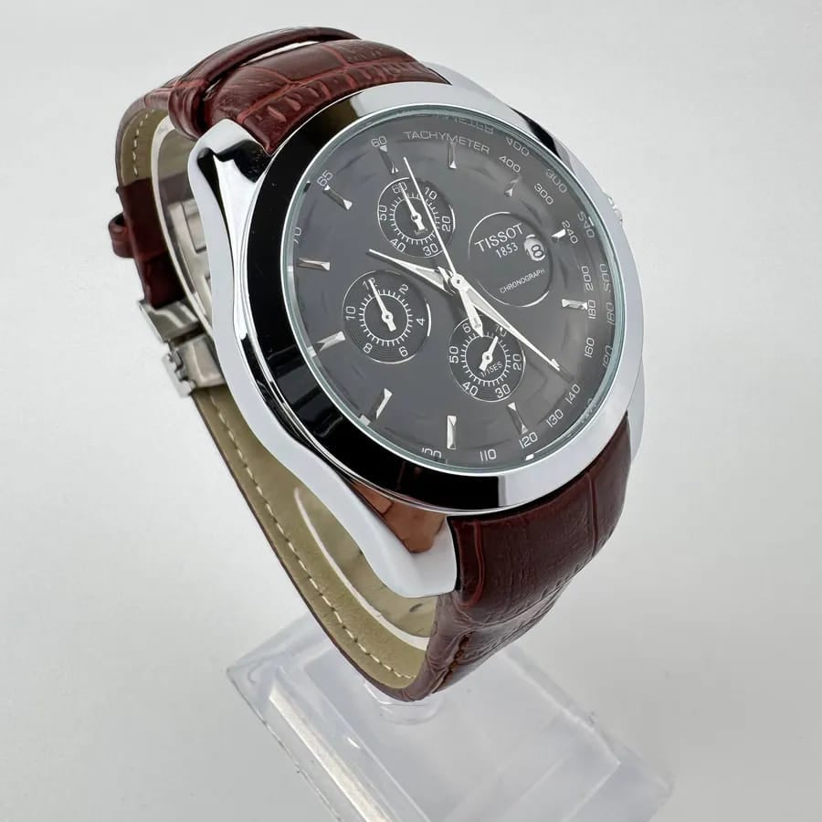 Tissot  Couturier Chronograph Black Dial Brown Leather Strap