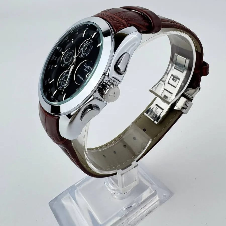 Tissot  Couturier Chronograph Black Dial Brown Leather Strap