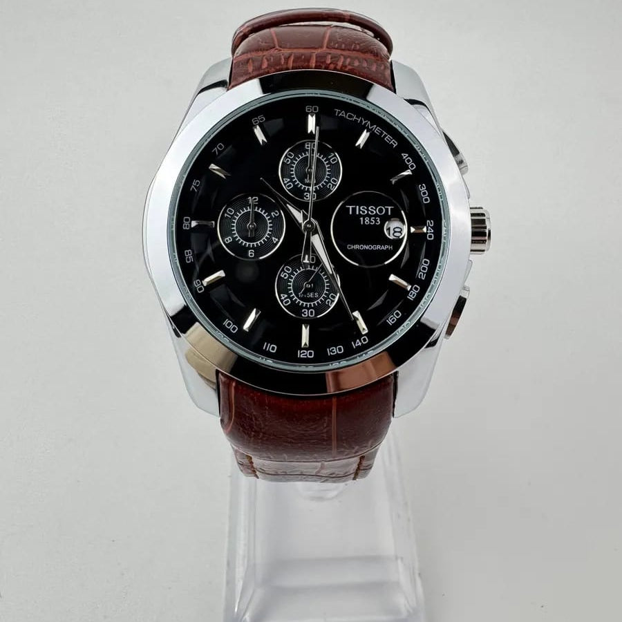 Tissot  Couturier Chronograph Black Dial Brown Leather Strap