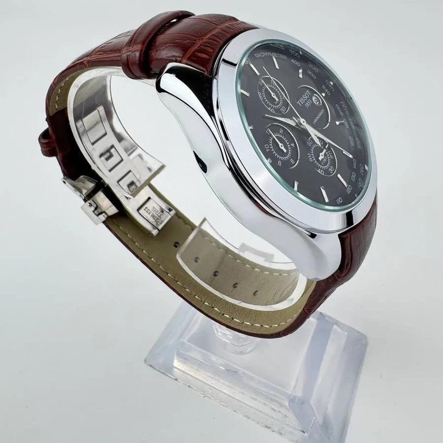 Tissot  Couturier Chronograph Black Dial Brown Leather Strap