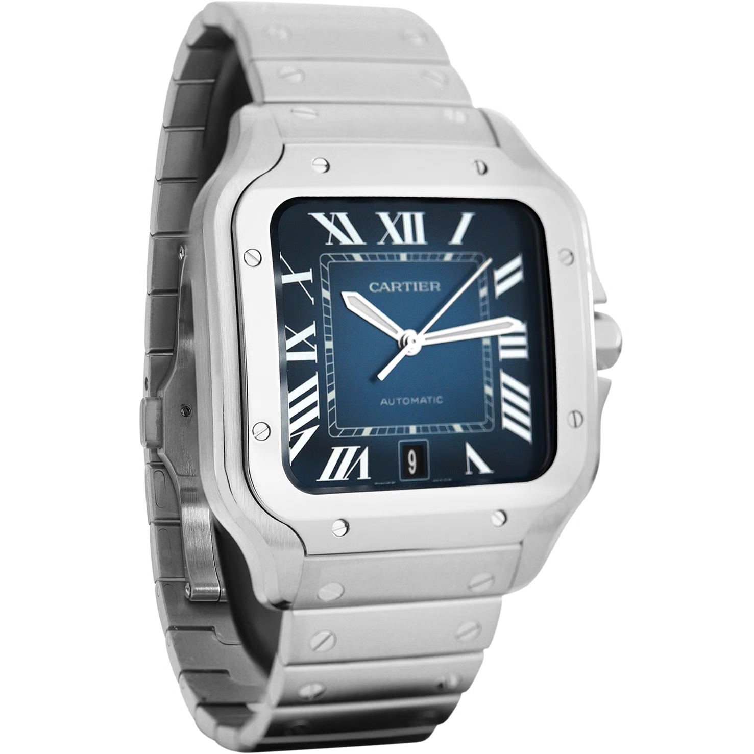 Santos de Cartier silver frame Blue dial