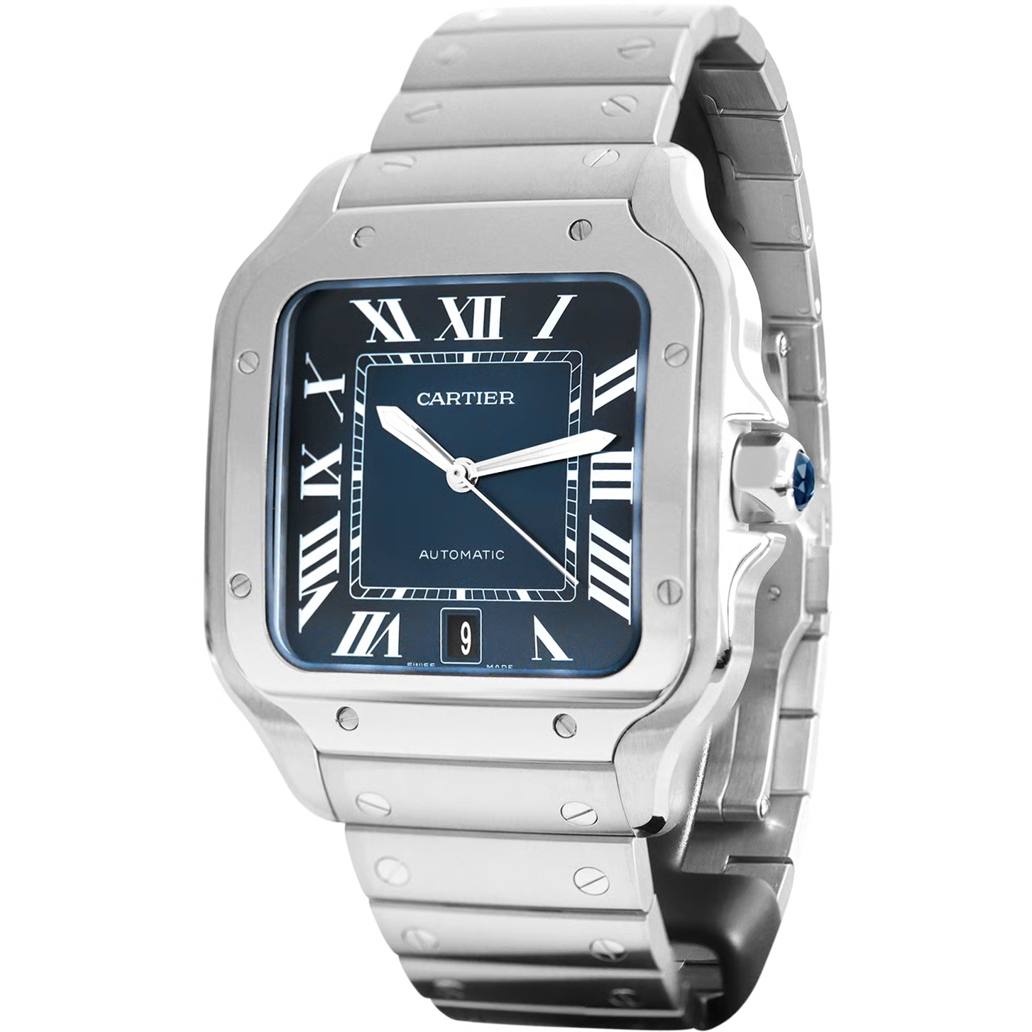 Santos de Cartier silver frame Blue dial