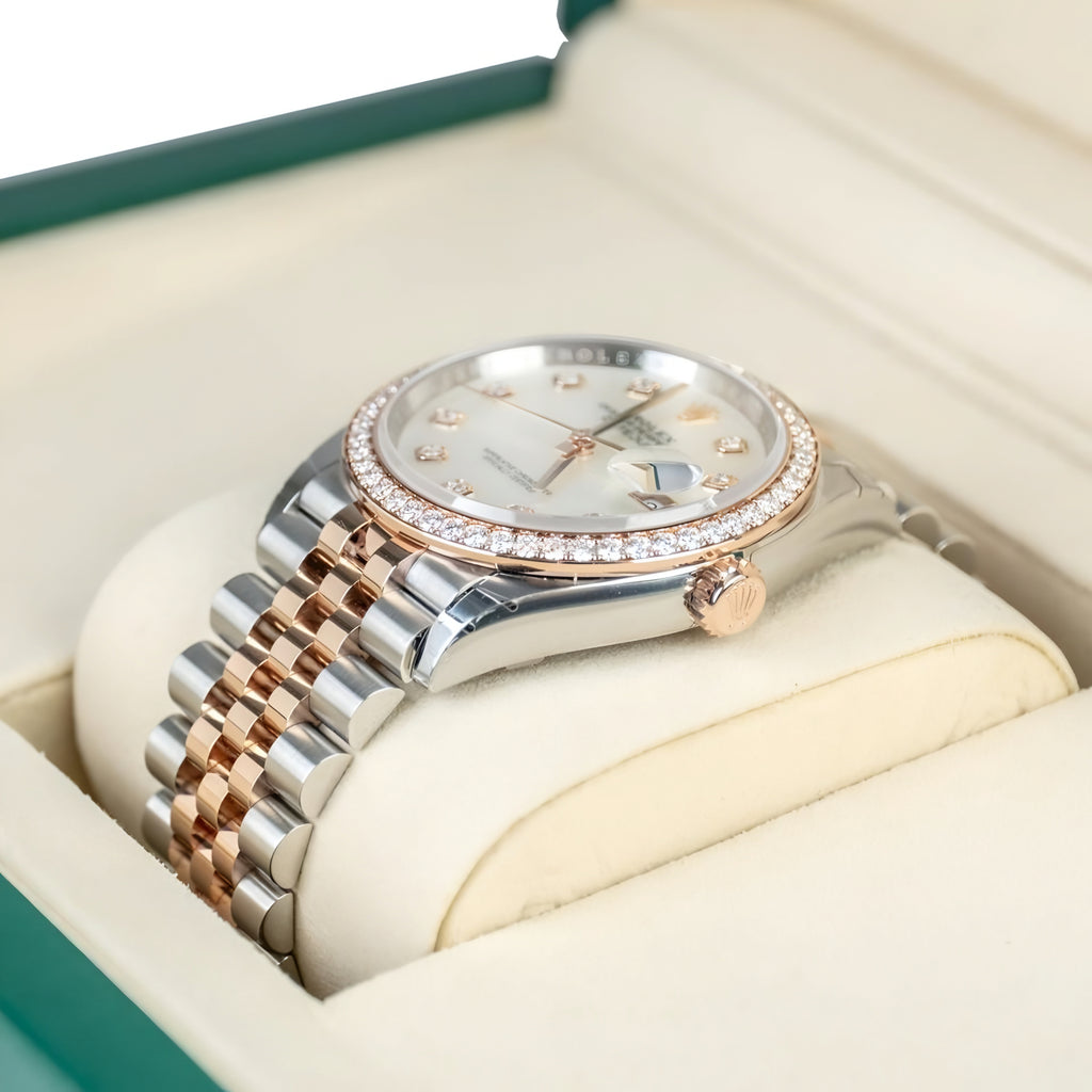 Rolex Lady-Datejust in Oyster Diamond Rose Gold, Sliver with silver dial