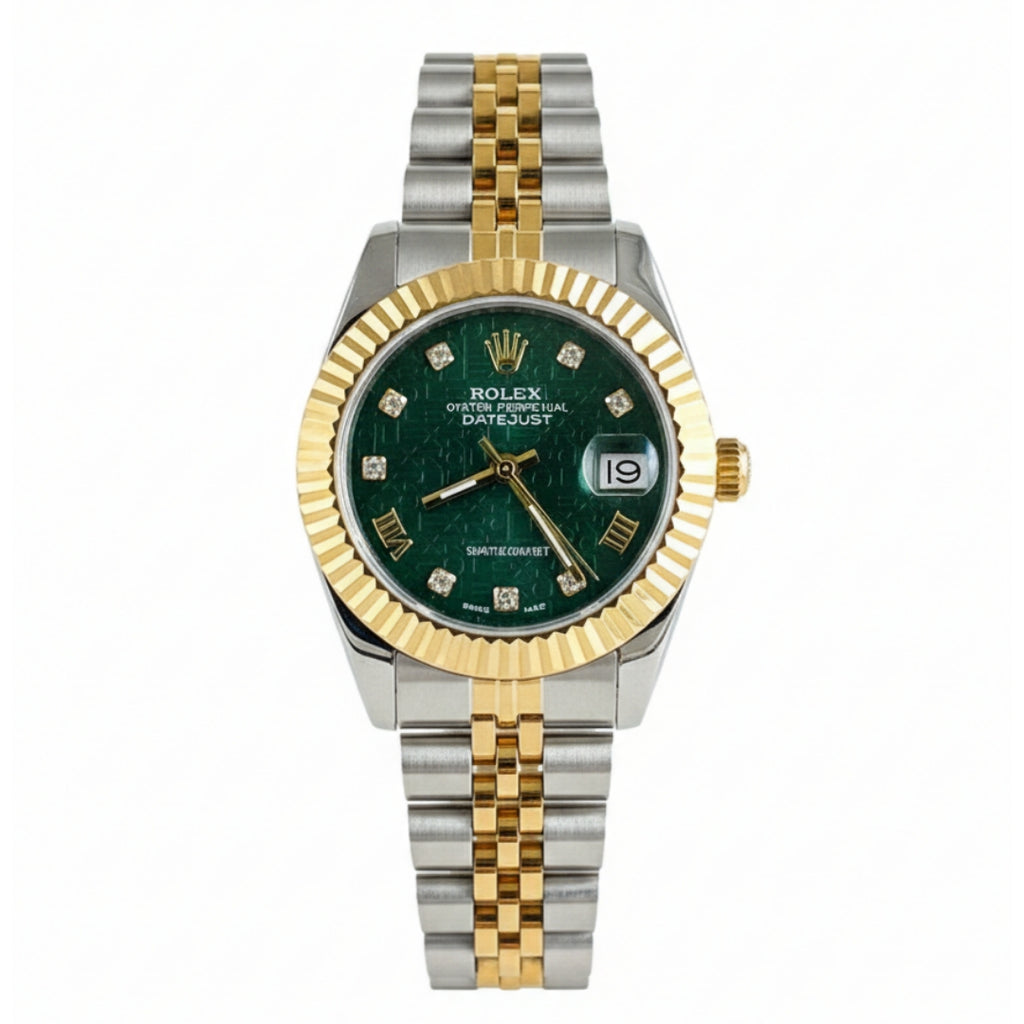 Rolex Lady-Datejust Gold, silver with Green dial