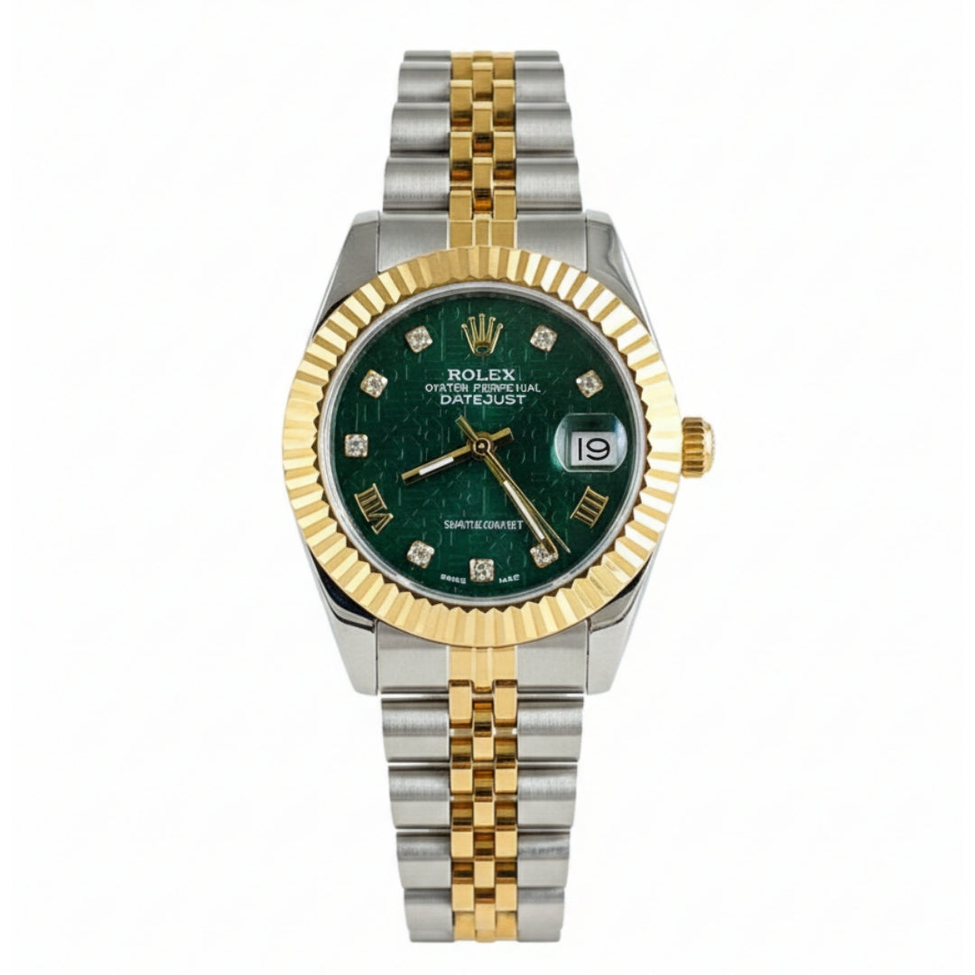 Rolex Lady-Datejust Gold, silver with Green dial