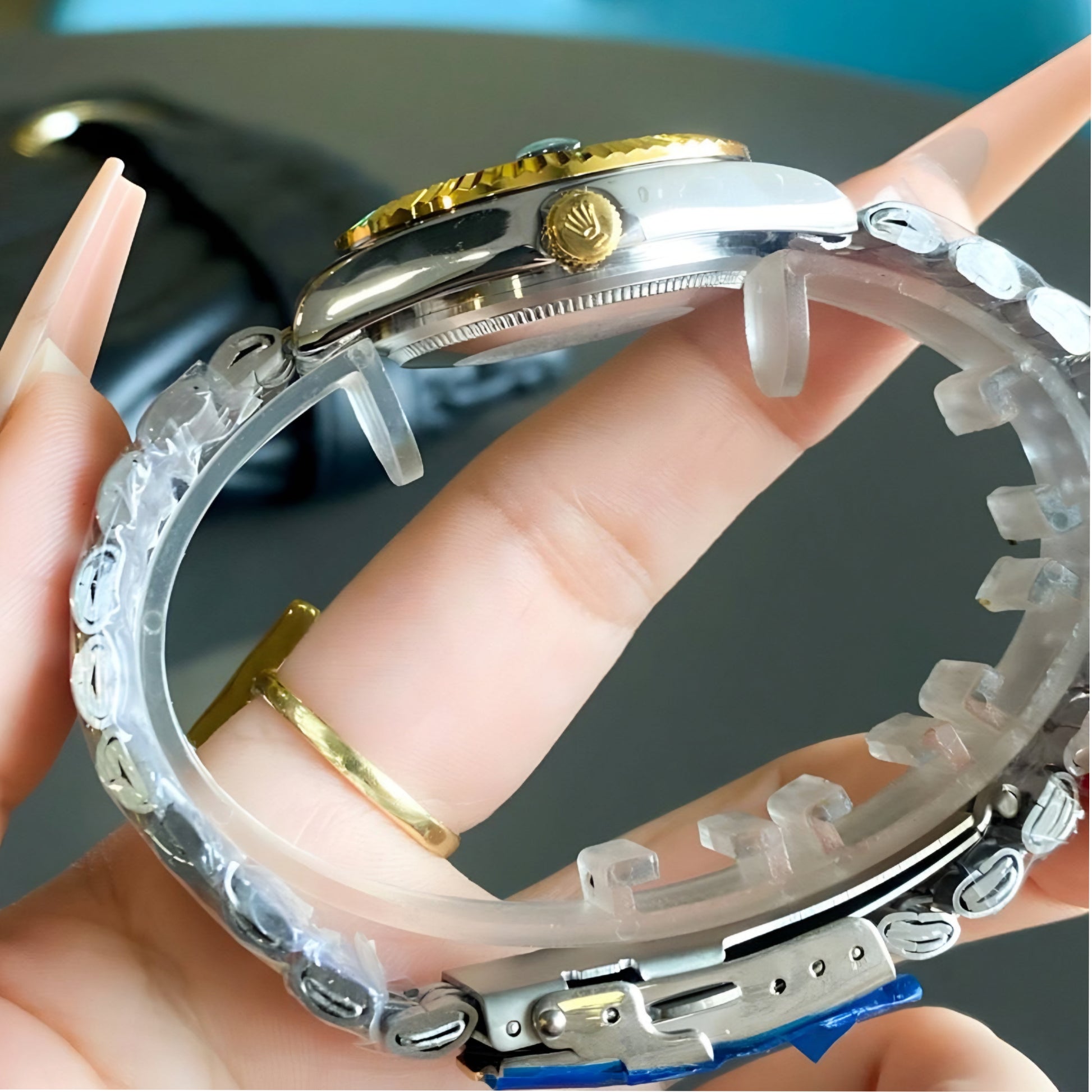 Rolex Lady-Datejust Gold, silver with Green dial