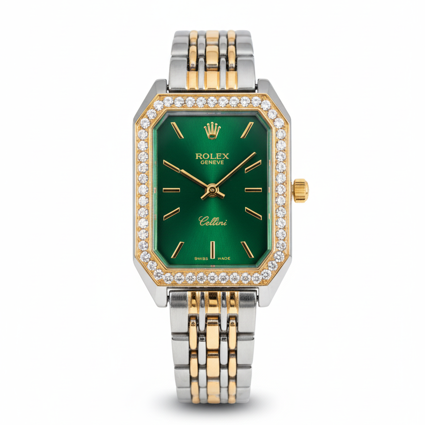 Rolex Cellini for women Gold, Silver with green dial with diamond