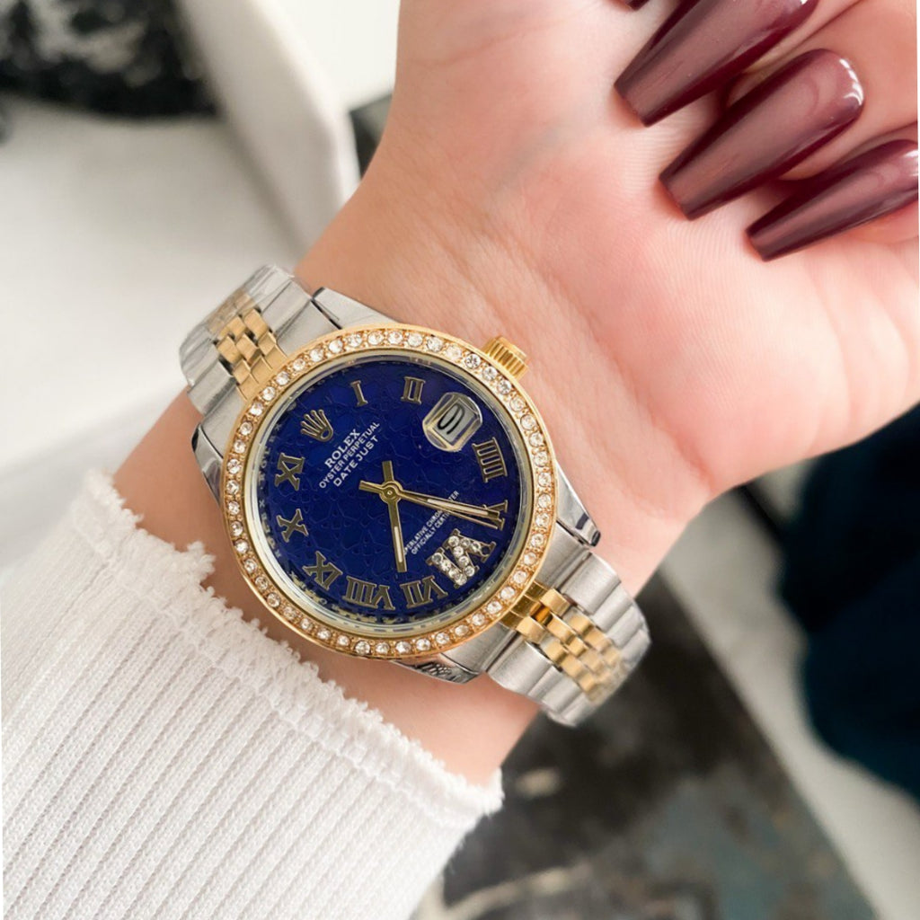 Rolex Lady-Datejust Gold, silver with Blue dial