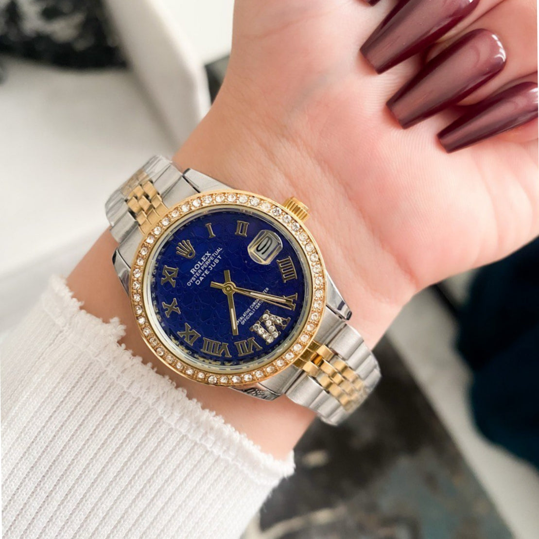 Rolex Lady-Datejust Gold, silver with Blue dial