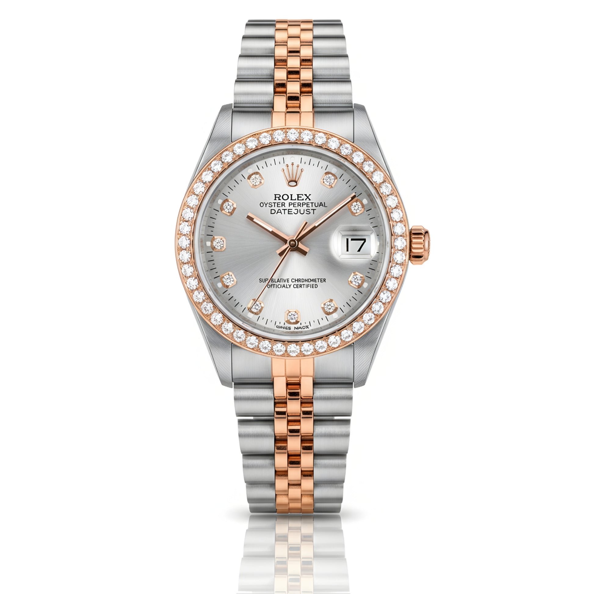 Rolex Lady-Datejust in Oyster Diamond Rose Gold, Sliver with silver dial