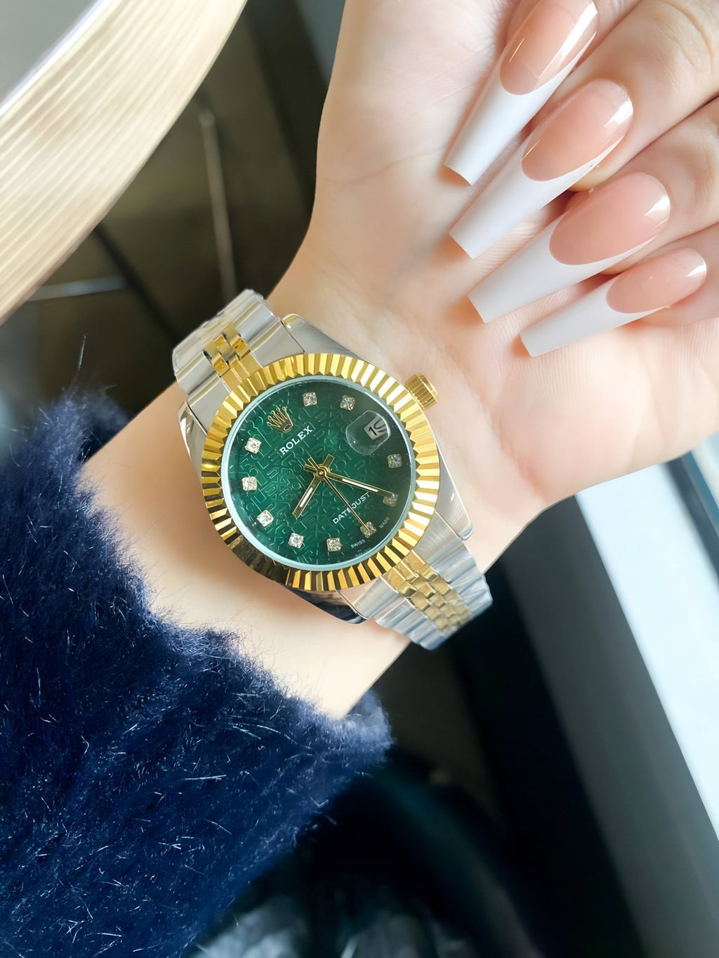 Rolex Lady-Datejust Gold, silver with Green dial
