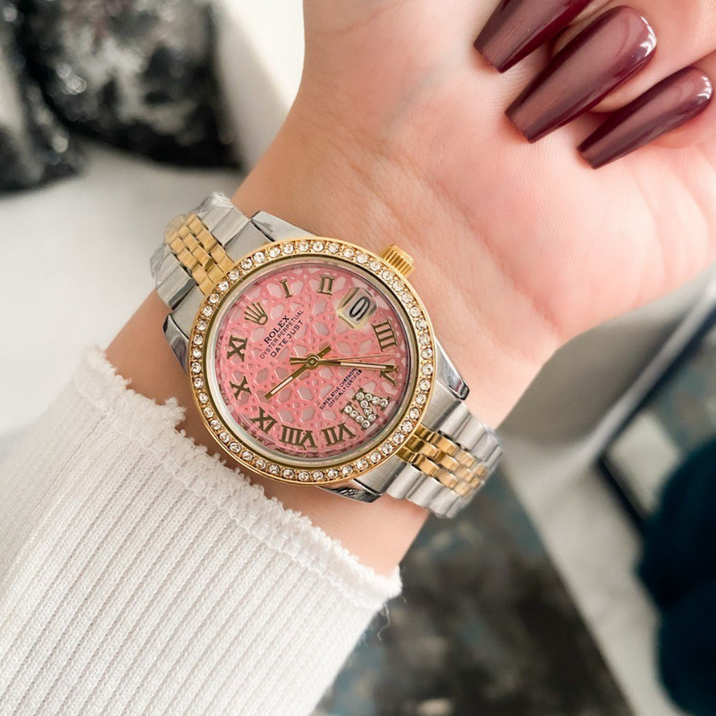 Rolex Lady-Datejust Gold, silver with Bink dial