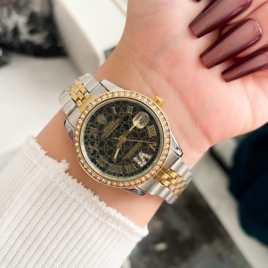Rolex Lady-Datejust Gold, Sliver with Black dial