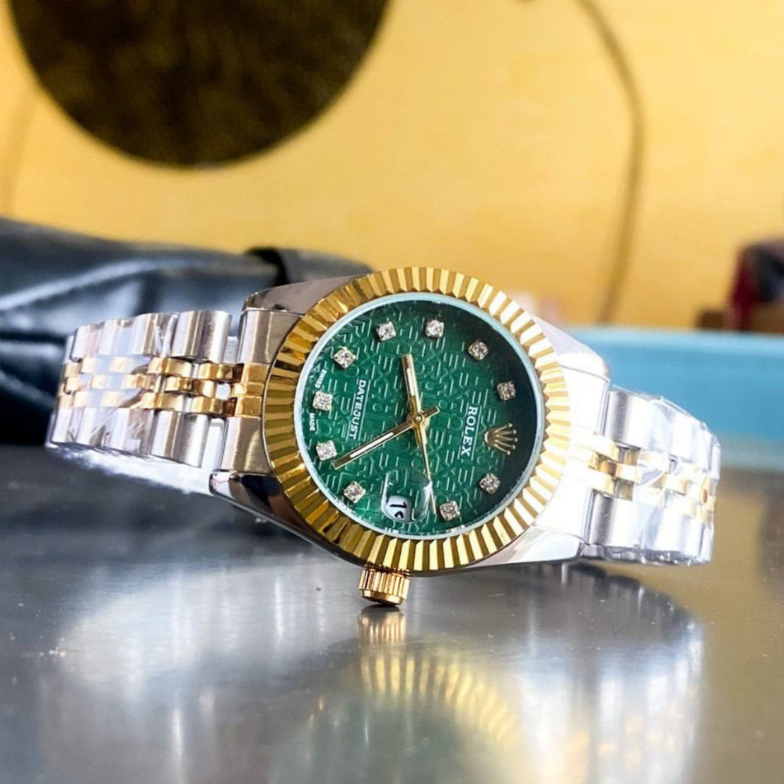 Rolex Lady-Datejust Gold, silver with Green dial