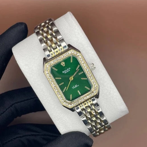 Rolex Cellini for women Gold, Silver with green dial with diamond