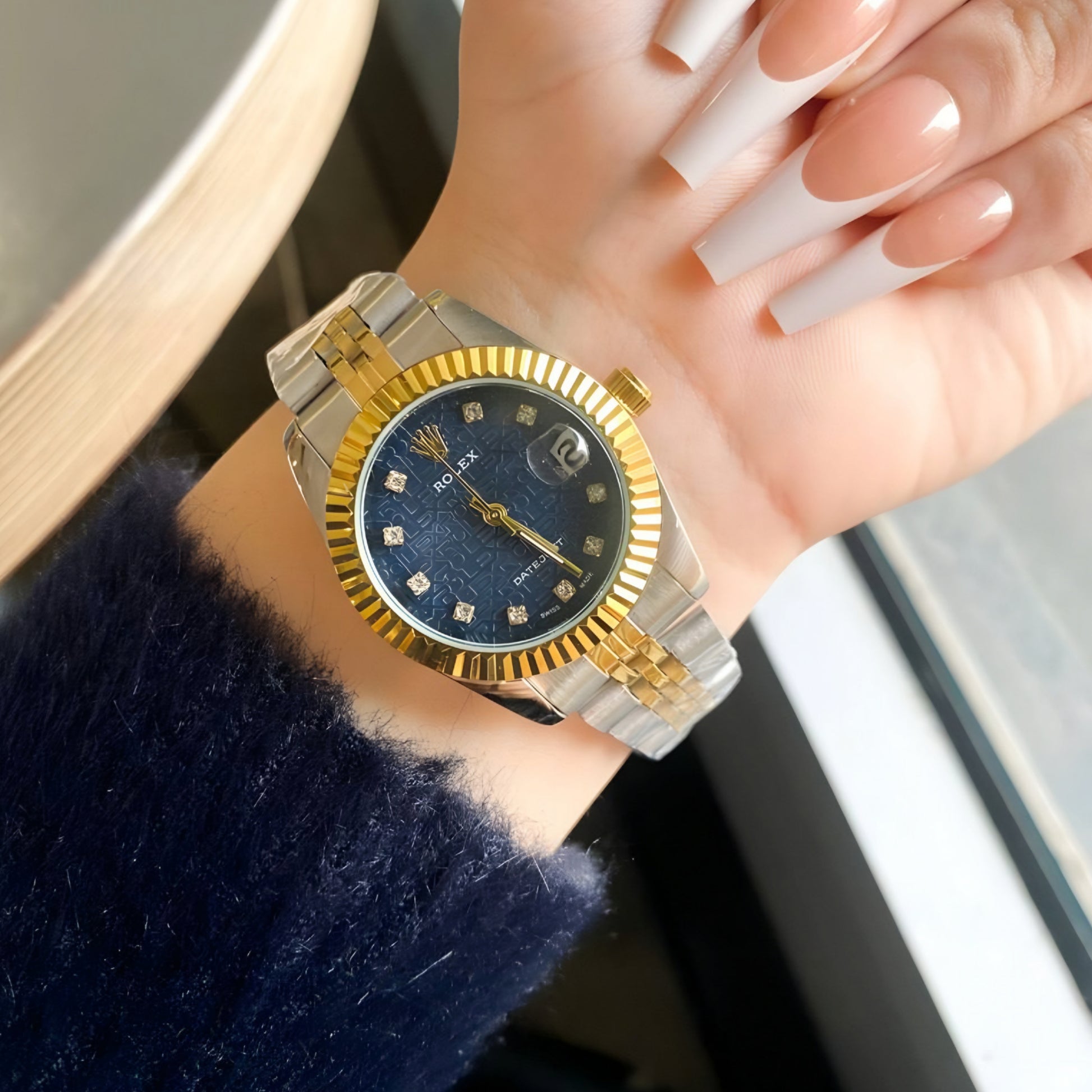 Rolex Lady-Datejust Gold, silver with Blue dial